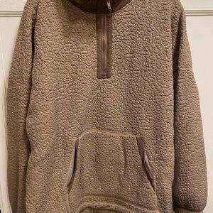 SO Women Tan Zip Up Sherpa Sweater